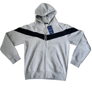 Men's Grey Zip-Up Hoodie with Dark Navy Stripe - New with Tags!